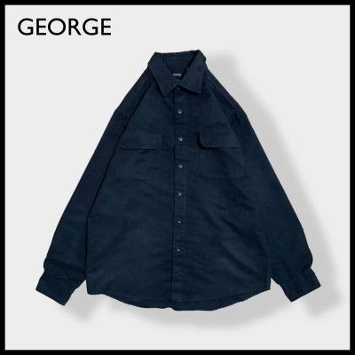 【GEORGE】フェイクスウェード 長袖シャツ  ポリシャツ カジュアルシャツ M ブラック US古着 | Vintage.City ヴィンテージ 古着