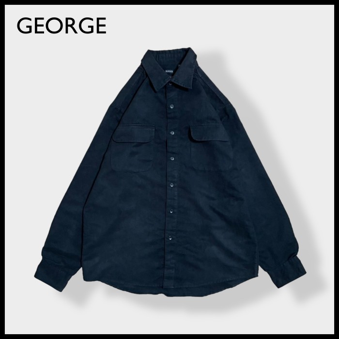 【GEORGE】フェイクスウェード 長袖シャツ  ポリシャツ カジュアルシャツ M ブラック US古着 | Vintage.City 古着屋、古着コーデ情報を発信