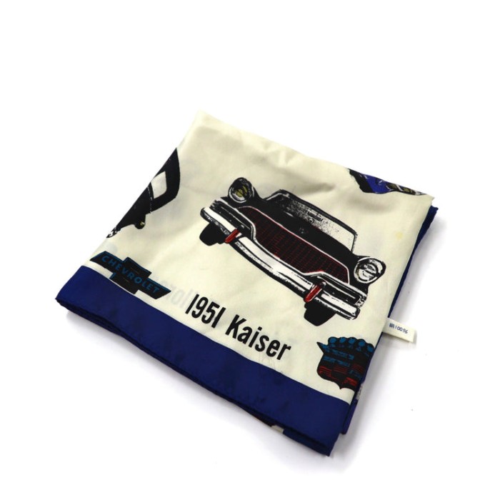 レトロスカーフ ネイビー シルク Kaiser 1951 アメ車  総柄 | Vintage.City 古着屋、古着コーデ情報を発信