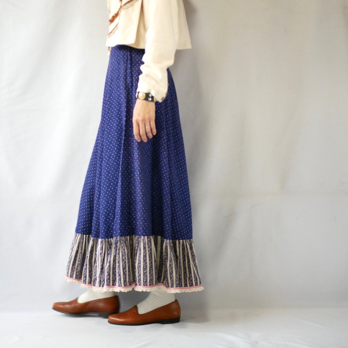 70s vintage blue floral maxi skirt 70年代 ヴィンテージ マキシ
