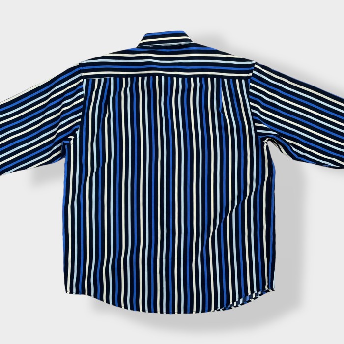 【L'HOMME MODERNE】ストライプシャツ 長袖シャツ ポリシャツ カジュアルシャツ マルチカラー アースカラー XL相当 ビッグシルエット US古着 | Vintage.City 빈티지숍, 빈티지 코디 정보