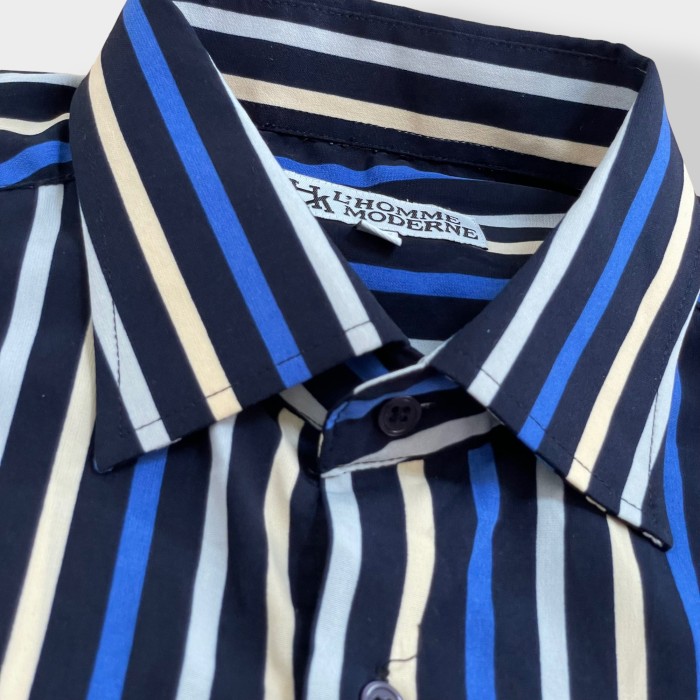 【L'HOMME MODERNE】ストライプシャツ 長袖シャツ ポリシャツ カジュアルシャツ マルチカラー アースカラー XL相当 ビッグシルエット US古着 | Vintage.City 빈티지숍, 빈티지 코디 정보
