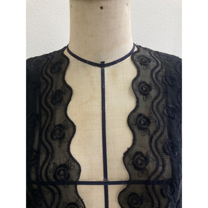 #315 embroidery cardigan 薔薇 刺繍カーディガン シースルー 黒ブラック 古着 古着屋 | Vintage.City 빈티지숍, 빈티지 코디 정보