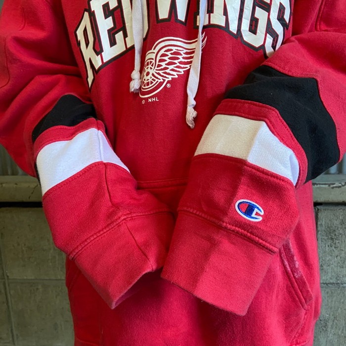Champion チャンピオン Red Wings デトロイト・レッドウィングス NHL チームロゴ プリント スウェットパーカー メンズXL | Vintage.City 빈티지숍, 빈티지 코디 정보