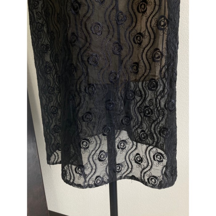 #315 embroidery cardigan 薔薇 刺繍カーディガン シースルー 黒ブラック 古着 古着屋 | Vintage.City 빈티지숍, 빈티지 코디 정보