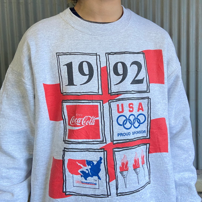 USA製 90年代 コカ・コーラ 企業ロゴ オリンピックスポンサー プリント スウェットシャツ メンズXL | Vintage.City