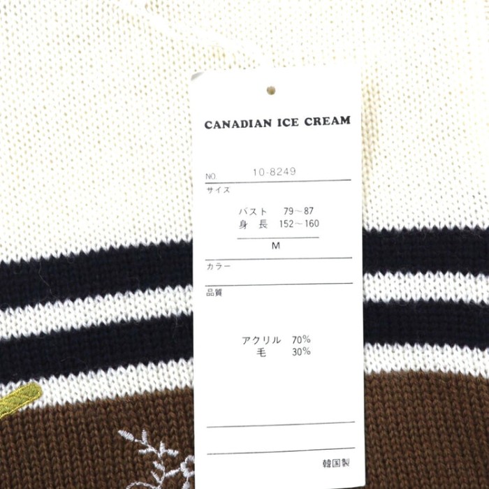 CANADIAN ICE CREAM クルーネットセーター M ホワイト アクリル 刺繍 ゴルフ 未使用品 | Vintage.City 古着屋、古着コーデ情報を発信
