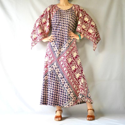70s pakistan cotton triangle sleeve maxi onepiece | Vintage.City ヴィンテージ 古着