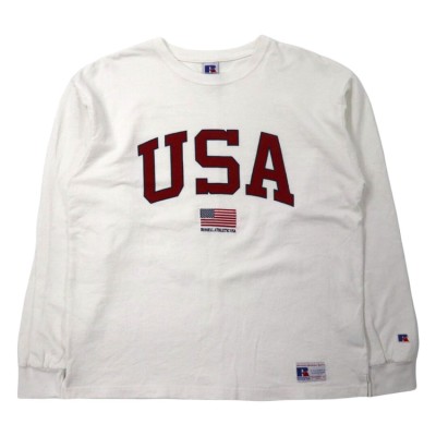 RUSSELL ATHLETIC ロングスリーブTシャツ L ホワイト コットン USAプリント 星条旗 刺繍 | Vintage.City ヴィンテージ 古着