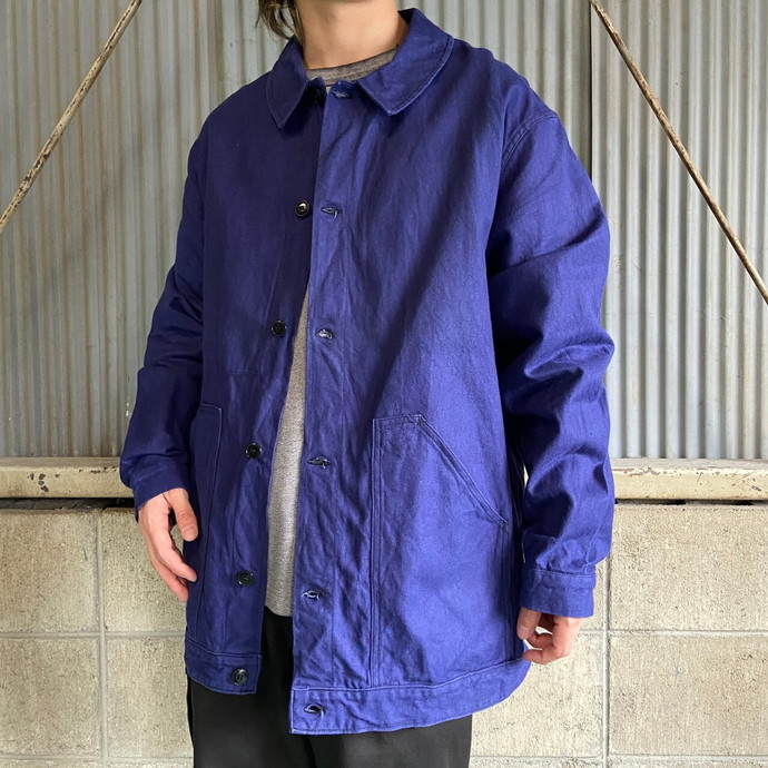 紫③ vintage フレンチワークジャケット カバーオール プリント ユニ 