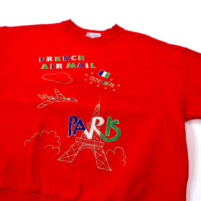 クルーネックスウェット L レッド コットン 刺繍 PARIS | Vintage.City 古着屋、古着コーデ情報を発信