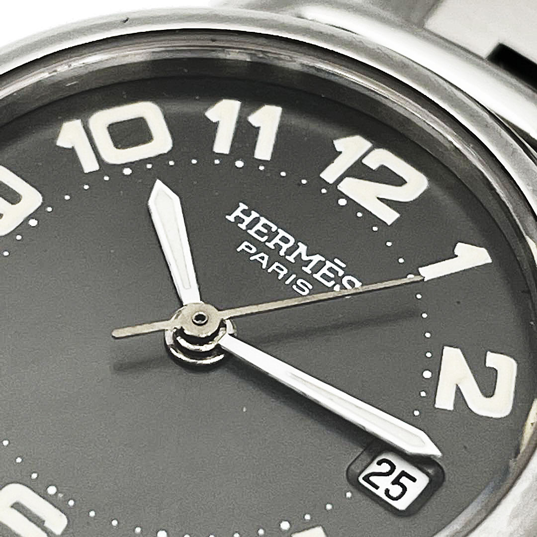 HERMES エルメス レディース腕時計 プルマン QZ デイト シルバー ブラック文字盤 PU2.210 | Vintage.City