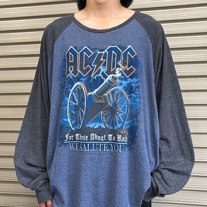 AC/DC バンドTシャツ ロンt ラグラン リキッドブルー XL 古着 古着屋