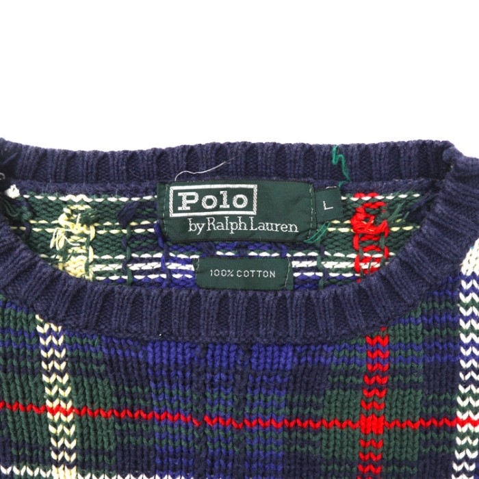 Polo by Ralph Lauren コットンニットセーター L ネイビー タータンチェック | Vintage.City 古着屋、古着コーデ情報を発信
