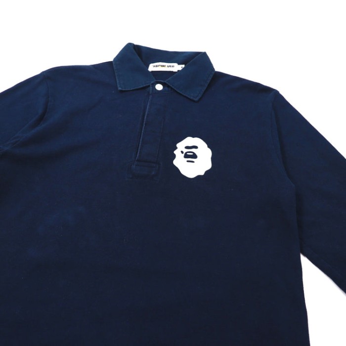 A BATHING APE ラガーシャツ M ネイビー コットン ロゴプリント | Vintage.City 빈티지숍, 빈티지 코디 정보