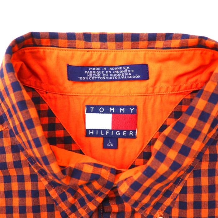 TOMMY HILFIGER ボタンダウンシャツ L オレンジ ギンガムチェック コットン ビッグサイズ | Vintage.City 빈티지숍, 빈티지 코디 정보