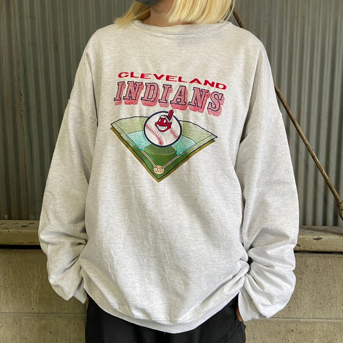 90年代 MLB クリーブランド・インディアンズ Cleveland Indians ロゴ刺繍 スウェット メンズXL