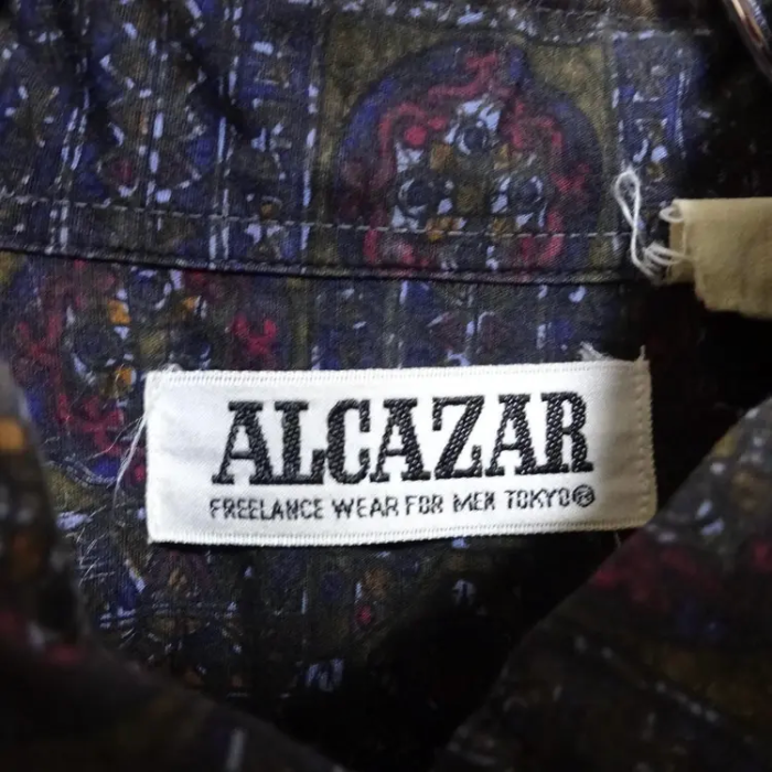 ALCAZAR 半袖シャツ くすみブラウン ボタンダウン 胸ポケ 総柄 個性的 | Vintage.City 古着屋、古着コーデ情報を発信