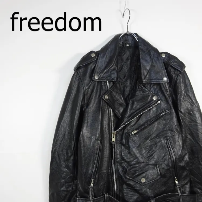 freedom レザージャケット サイズ42 ブラック ダブル ライダース 黒