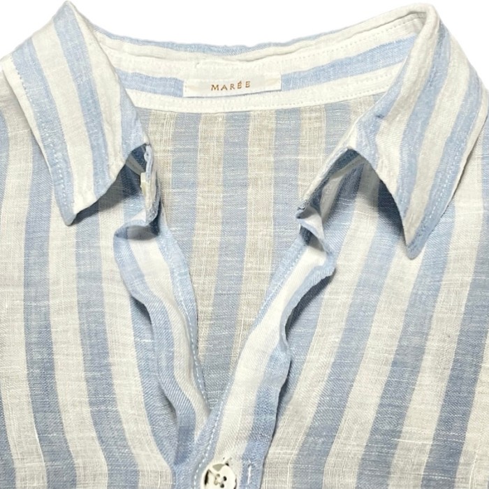 MADE IN JAPAN製 MAREE 長袖リネンストライプシャツ サックス 4サイズ | Vintage.City 古着屋、古着コーデ情報を発信
