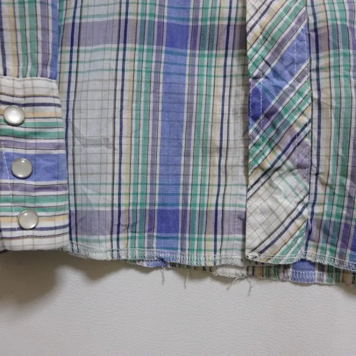 ラングラー ウエスタンシャツ パープル グリーン チェック 胸ポケット 長袖 紫 | Vintage.City 古着屋、古着コーデ情報を発信