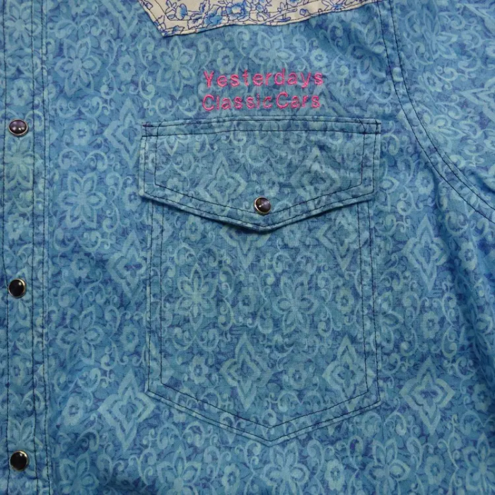 個性派シャツ ブルー ホワイト 総柄 ボタニカル ウエスタンシャツ 長袖 刺繍 | Vintage.City 古着屋、古着コーデ情報を発信