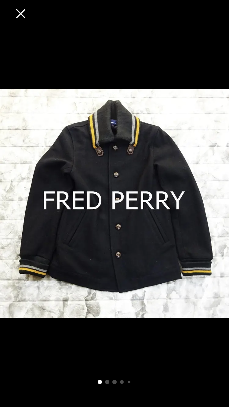 フレッドペリー ウールジャケット S ブラック 袖リブ 襟リブ 中チェック 黒