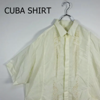 キューバシャツ アイボリー 刺繍 半袖シャツ 襟 爽やか ビッグシルエット | Vintage.City 古着屋、古着コーデ情報を発信