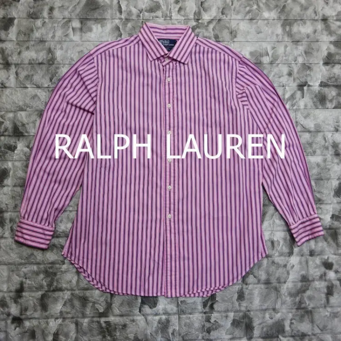 ラルフローレン 長袖シャツ サイズ17 ピンク 黒 ストライプ ボタン