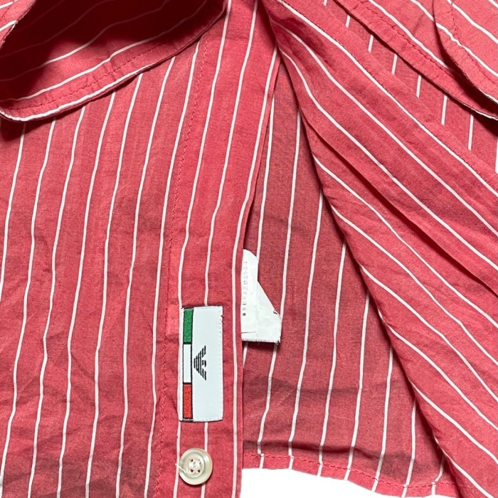 EMPORIO ARMANI コットンシルク長袖ストライプシャツ レッドＬサイズ | Vintage.City 빈티지숍, 빈티지 코디 정보