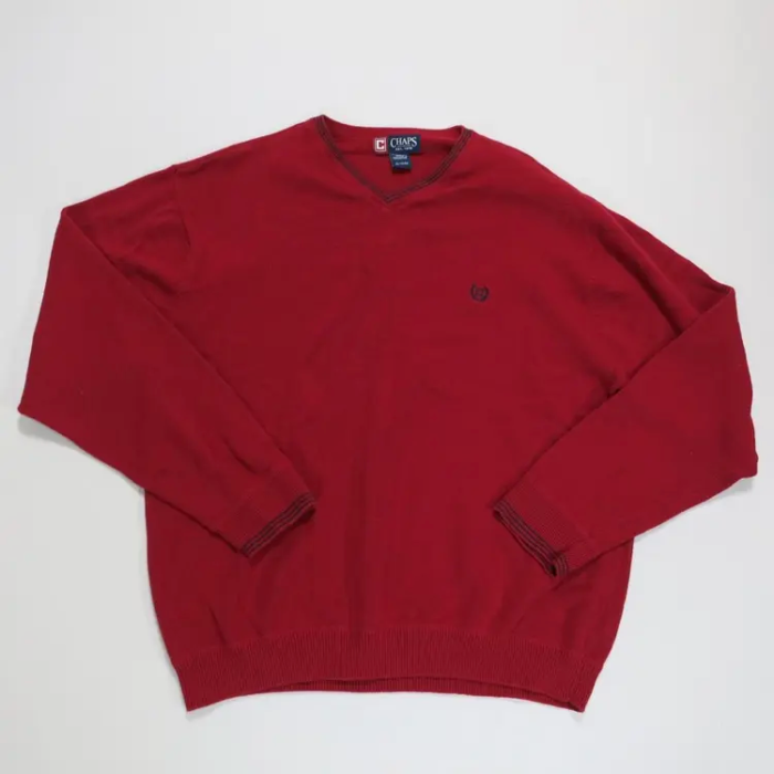チャップス チルデンニット レッド XL Vネック 刺繍ロゴ マカオ製 赤 長袖 | Vintage.City 古着屋、古着コーデ情報を発信