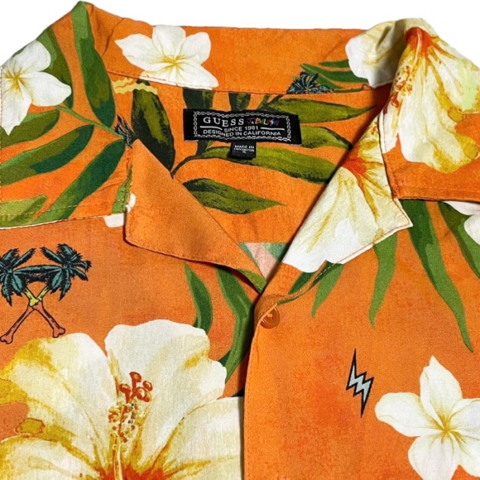 GUESS × J Balvin コラボレーションアロハシャツ オレンジSサイズ | Vintage.City 古着屋、古着コーデ情報を発信