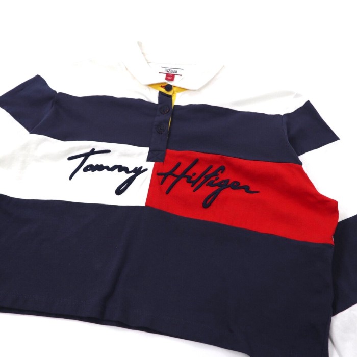 TOMMY HILFIGER クロップドラガーシャツ L ホワイト ボーダー コットン ロゴ刺繍 | Vintage.City 빈티지숍, 빈티지 코디 정보