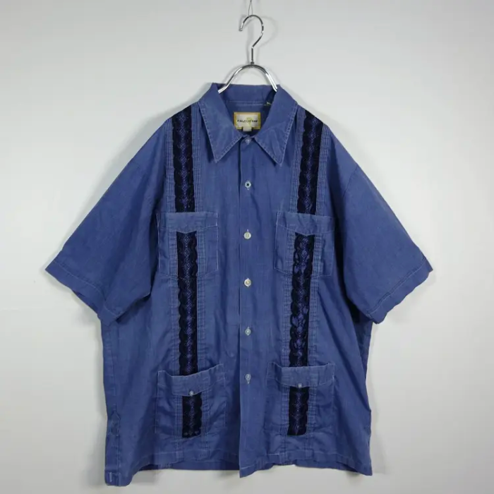 FALCON BAY キューバシャツ L ブルー 紺 刺繍 ポケット デニム 6083 | Vintage.City 古着屋、古着コーデ情報を発信