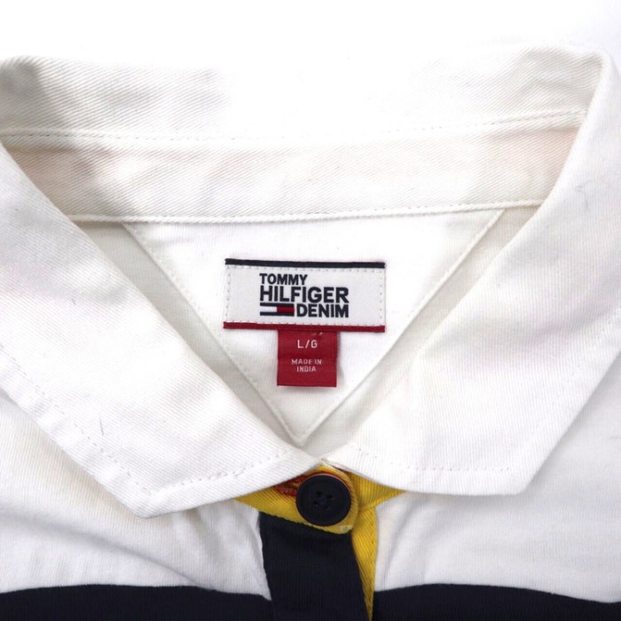 TOMMY HILFIGER クロップドラガーシャツ L ホワイト ボーダー コットン ロゴ刺繍 | Vintage.City 빈티지숍, 빈티지 코디 정보