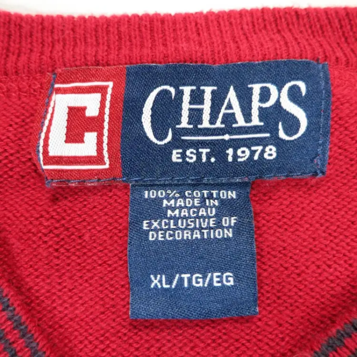 チャップス チルデンニット レッド XL Vネック 刺繍ロゴ マカオ製 赤 長袖 | Vintage.City 빈티지숍, 빈티지 코디 정보