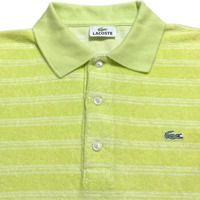 日本製 LACOSTE ボーダー柄半袖パイルポロシャツ ライムグリーン 3/S | Vintage.City 빈티지숍, 빈티지 코디 정보