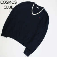 COSMOS CLUB チルデンニット ネイビー 4L Vネック 日本製 セータ ワンポイント 大き目シルエット | Vintage.City 古着屋、古着コーデ情報を発信