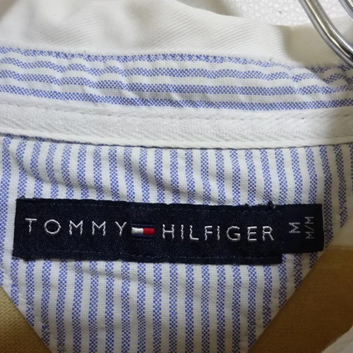 トミーヒルフィガー ポロシャツ M ベージュ ホワイト ボーダー 半袖 刺繍ロゴ | Vintage.City 古着屋、古着コーデ情報を発信
