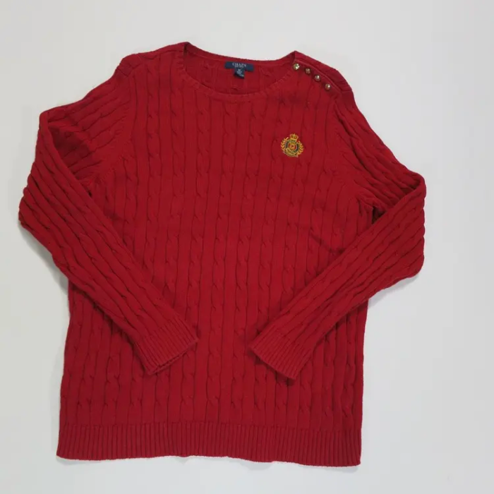 チャップス ニット レッド サイズ1X 刺繍ロゴ 金ボタン ゴールド 赤 長袖 | Vintage.City 古着屋、古着コーデ情報を発信