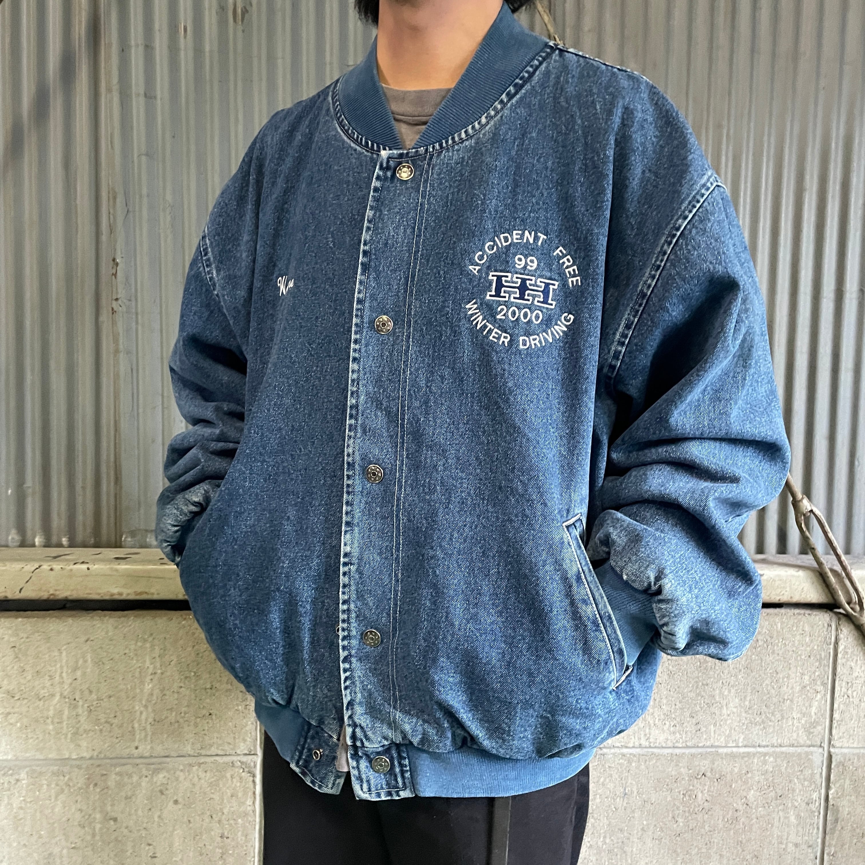 【人気】デニムスタジャンジャケット刺繍ロゴデザインストリートヴィンテージ送料無料