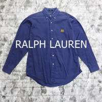 80’s ラルフローレン ヴィンテージ USA製 カラーシャツ XL 刺繍 紺 | Vintage.City 빈티지숍, 빈티지 코디 정보