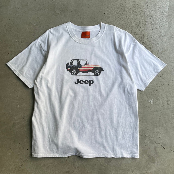 00s オールド Jeep アート イラスト プリント Tシャツ L 車 企業Tシャツ/カットソー(半袖/袖なし)