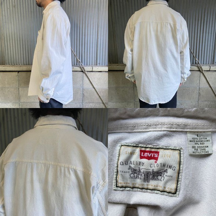 レギュラーカラー長袖モデル形状リーバイス Levi's 長袖 ホワイトデニムシャツ メンズXL /eaa366845
