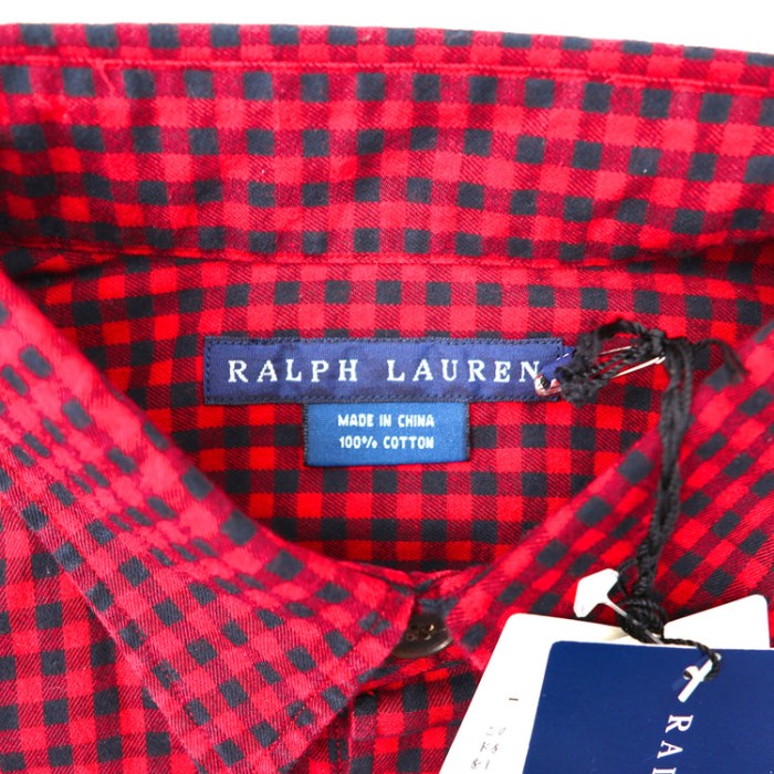 RALPH LAUREN フランネルシャツ 13 レッド チェック コットン レザーエルボーパッチ 未使用品 | Vintage.City 古着屋、古着コーデ情報を発信