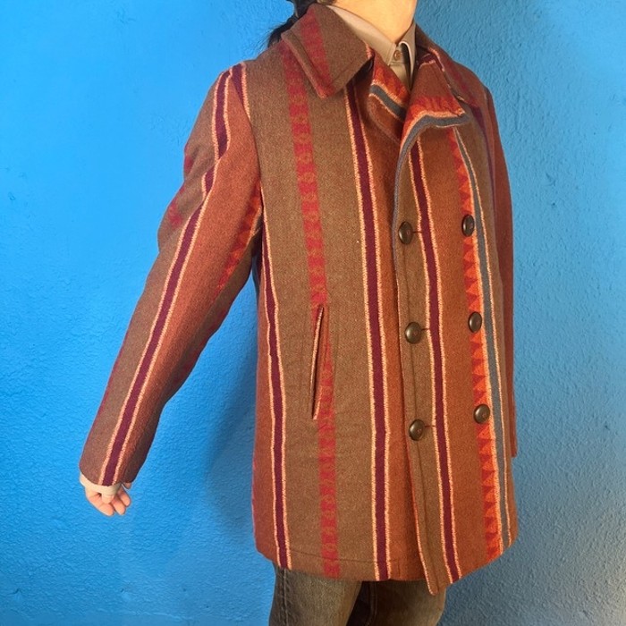 90s Native Striped Pea Coat (Jacket) | Vintage.City 빈티지숍, 빈티지 코디 정보