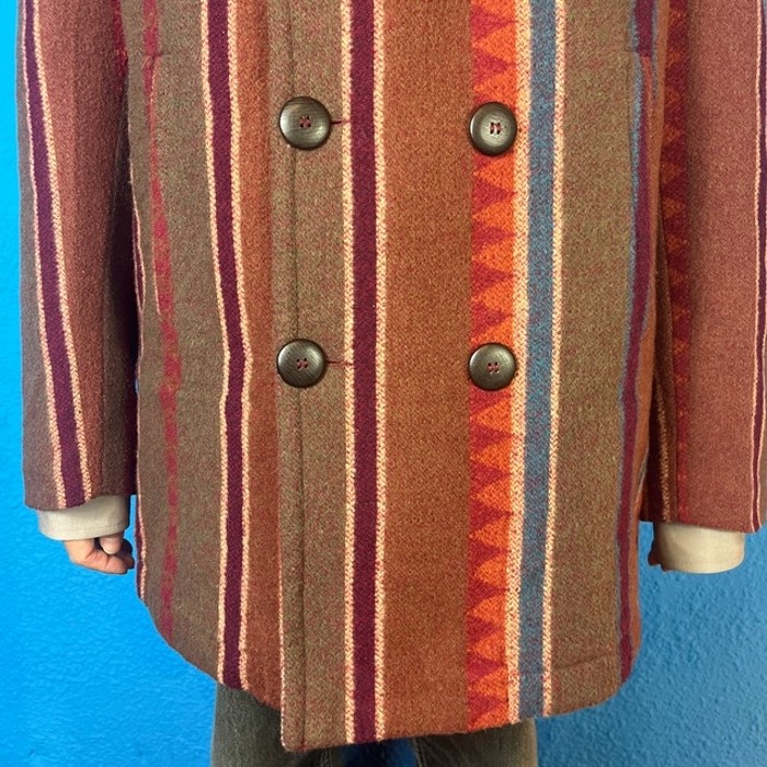 90s Native Striped Pea Coat (Jacket) | Vintage.City 빈티지숍, 빈티지 코디 정보