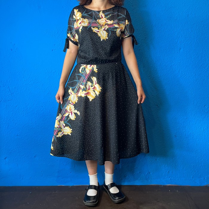 70s JC Penney Flower Black Dress | Vintage.City 古着屋、古着コーデ情報を発信