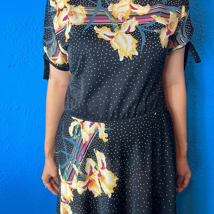 70s JC Penney Flower Black Dress | Vintage.City 古着屋、古着コーデ情報を発信