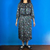 80s Flower Dot Pattern Shiny Dress | Vintage.City 古着屋、古着コーデ情報を発信